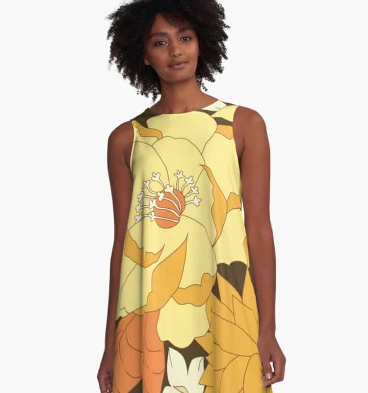 Yellow, Orange and Brown Vintage Floral Pattern A-Line Dress Redbubble