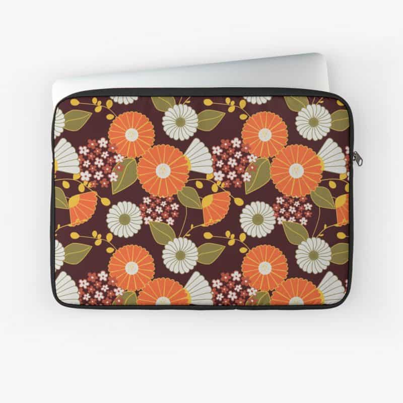 Orange, Red, Yellow and Green Retro Flowers Laptop Sleeve Redbubble