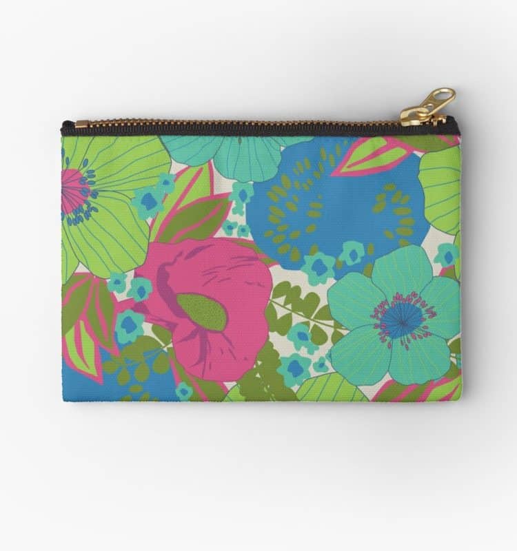 Green, Turquoise, Blue and Magenta Retro Floral Pattern Studio Pouch Redbubble