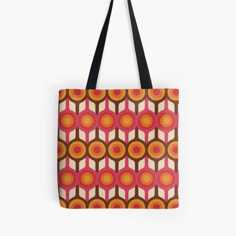 Magenta, Orange, Ivory & Brown Retro 1960s Circle Pattern Tote Bag Redbubble