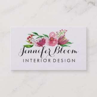 Pink and Red Watercolor Flower Business Card