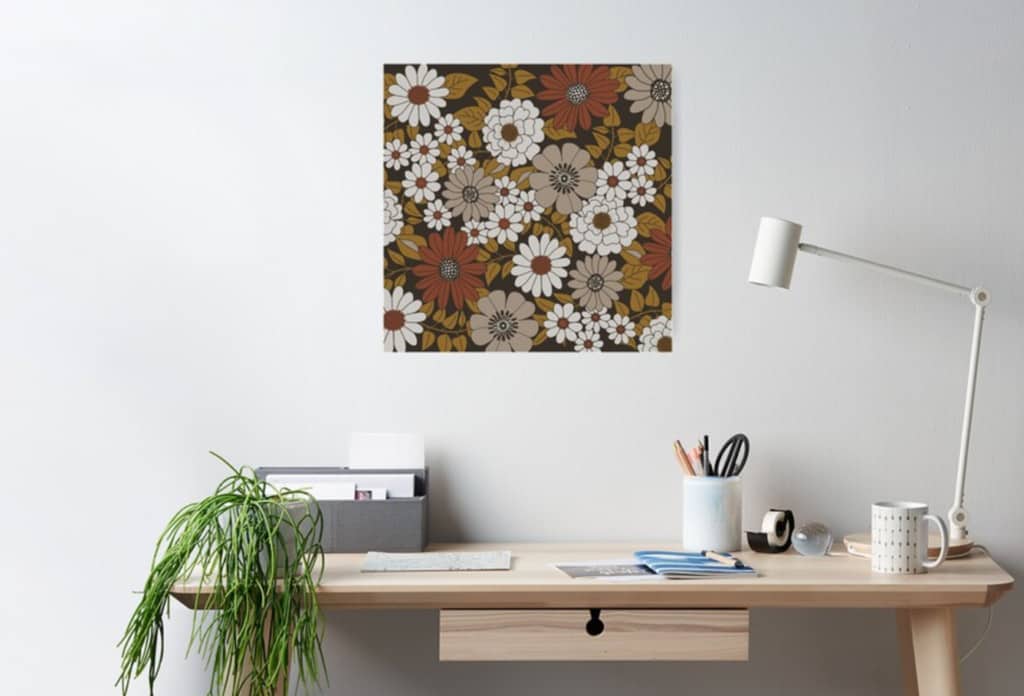Brown, Orange, and Ivory Retro Flower Pattern on Redbubble