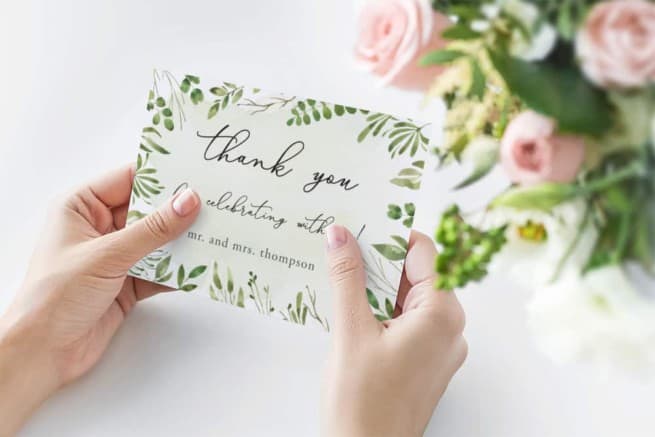 Green Leaf Watercolor Wedding Thank You Card - Eyestigmatic Design