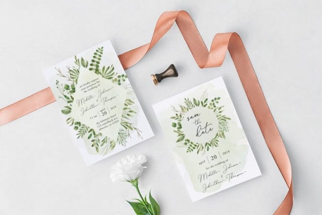 Green Leaf Watercolor Wedding Invitation Collection - Eyestigmatic Design