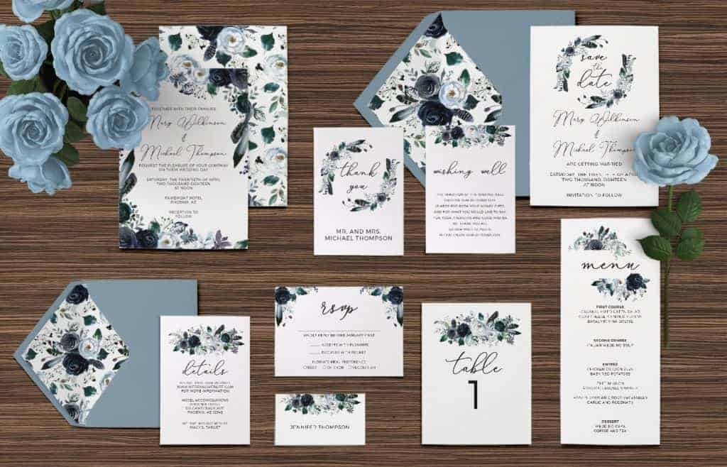 blue watercolor floral wedding invitations eyestigmatic design