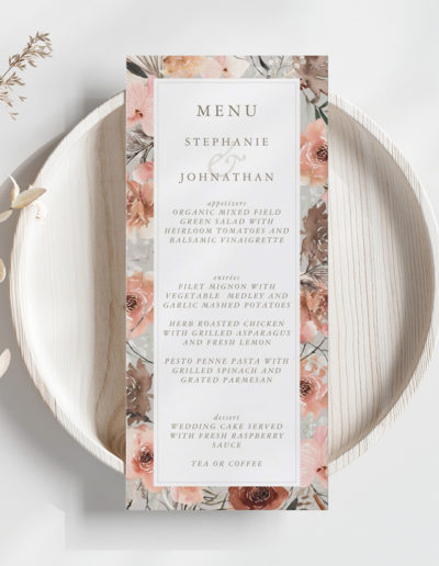 Autumn Watercolor Boho Wedding Menu