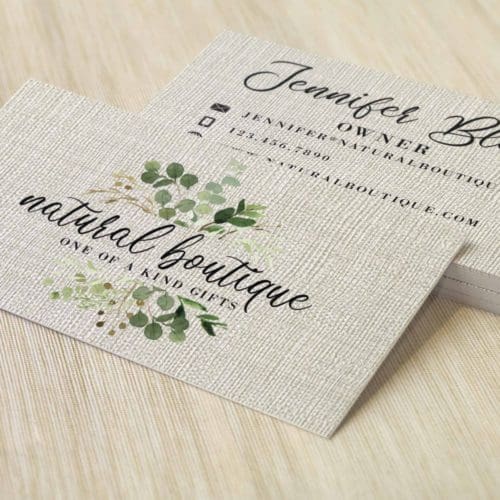 Green Watercolor Leaves Boutique Premade Business Card