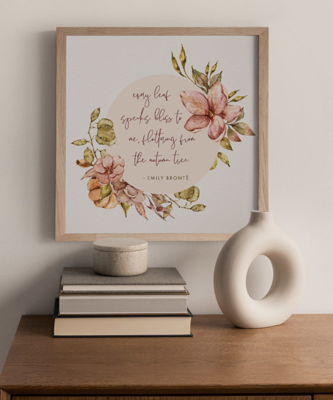 8" x 8" Fall Printable Wall Art - Digital Print - Emily Brontë Quote