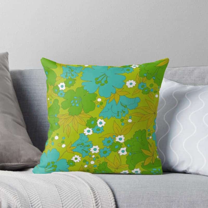 Turquoise, Green & White Retro Floral Pattern on Redbubble