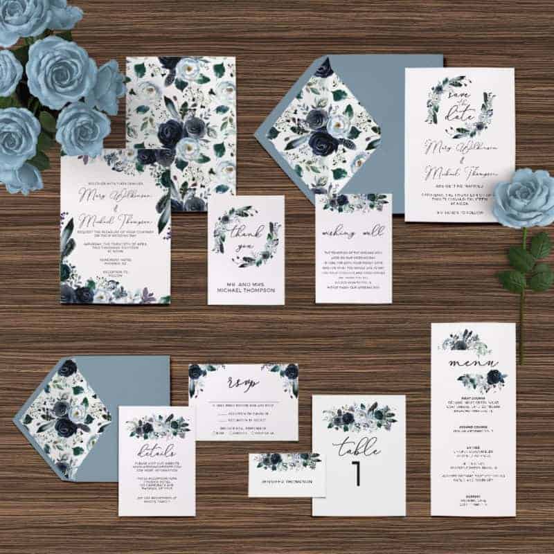 Navy Blue Watercolor Floral Wedding Invitations on Etsy