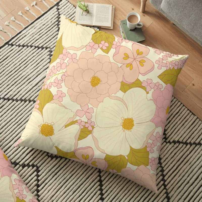 Pink Pastel Vintage Floral Pattern Floor Pillow Redbubble