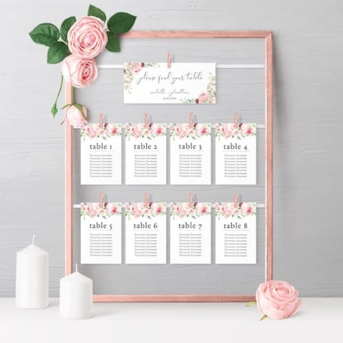 Premade Delicate Pink Watercolor Floral Wedding Seating Chart