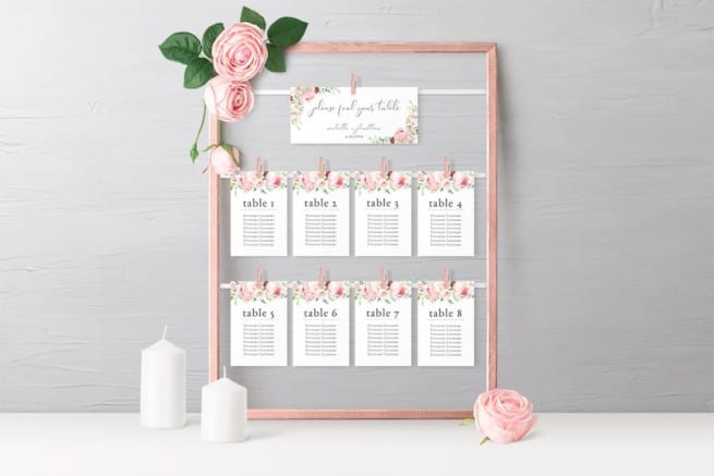Premade Delicate Pink Watercolor Floral Wedding Seating Chart