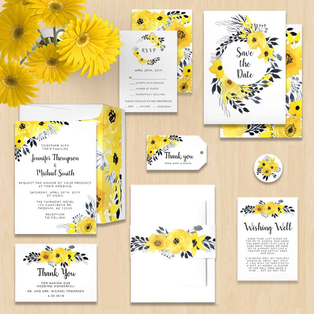 Yellow Flower Watercolor Wedding Invitations on Zazzle