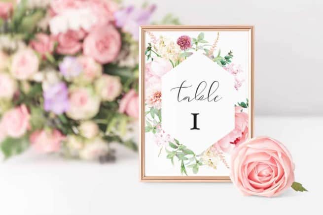 Pink Watercolor Floral Wedding Table Number - Eyestigmatic Design