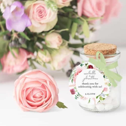 Pink Watercolor Floral Wedding Circle Gift Tags - Eyestigmatic Design