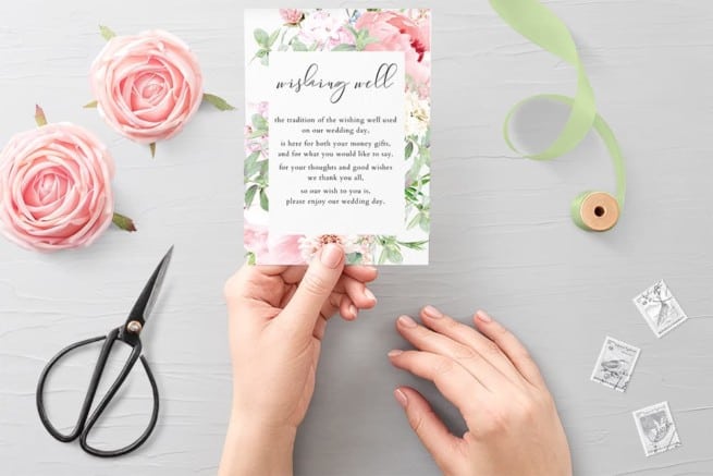 Pink Watercolor Floral Wedding Wishing Well Card - Eyestigmatic Design