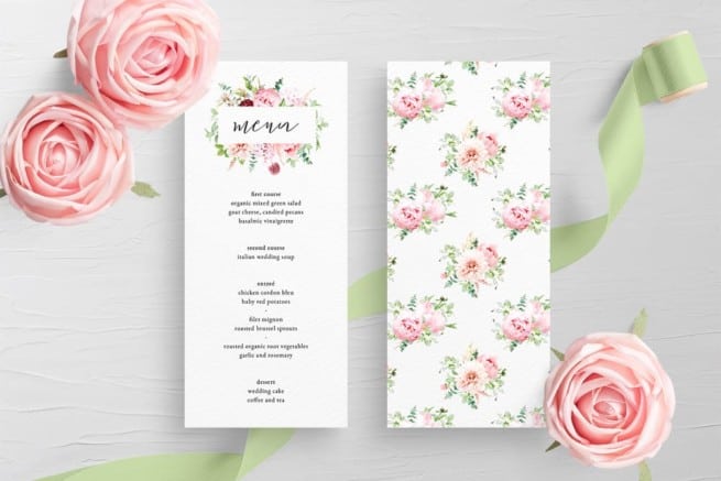 Pink Watercolor Floral Wedding Menu - Eyestigmatic Design