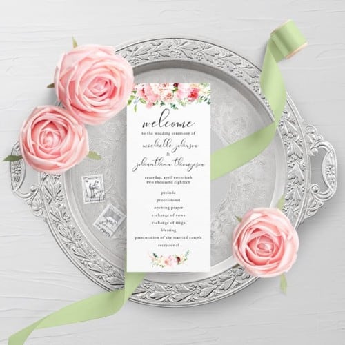 Pink Watercolor Floral Wedding Program - Eyestigmatic Design