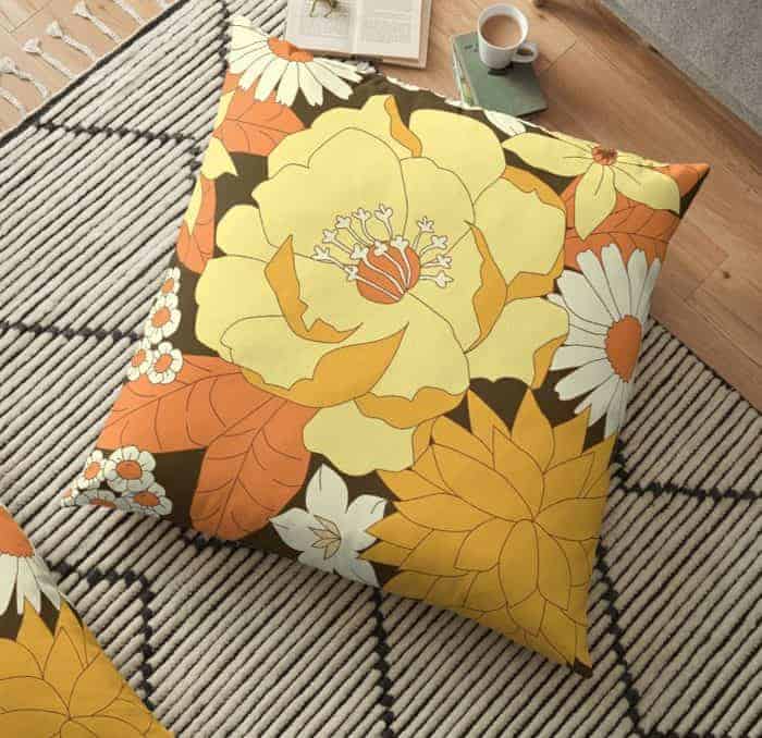 Yellow, Orange and Brown Vintage Floral Pattern on Redbubble